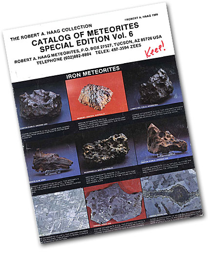 Robert Haag 1986 Catalog of Meteorites cover photo